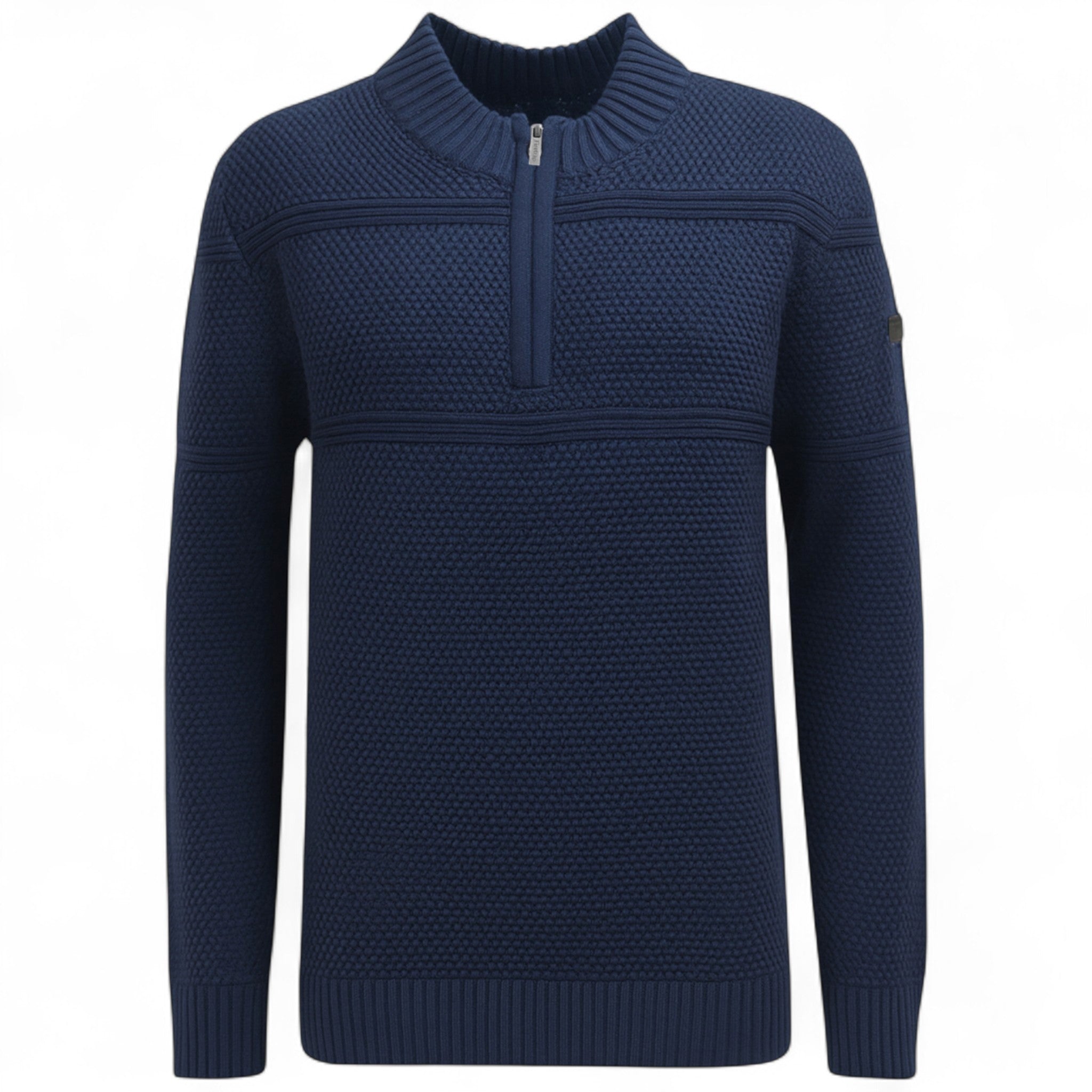 Firetrap men’s ¼ zip jumper in navy – textured knit funnel neck sweater